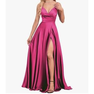 Ryanth Women's Sleeveless Satin Faux Wrap Maxi Bridesmaid Dress Sz 16 Adjustable